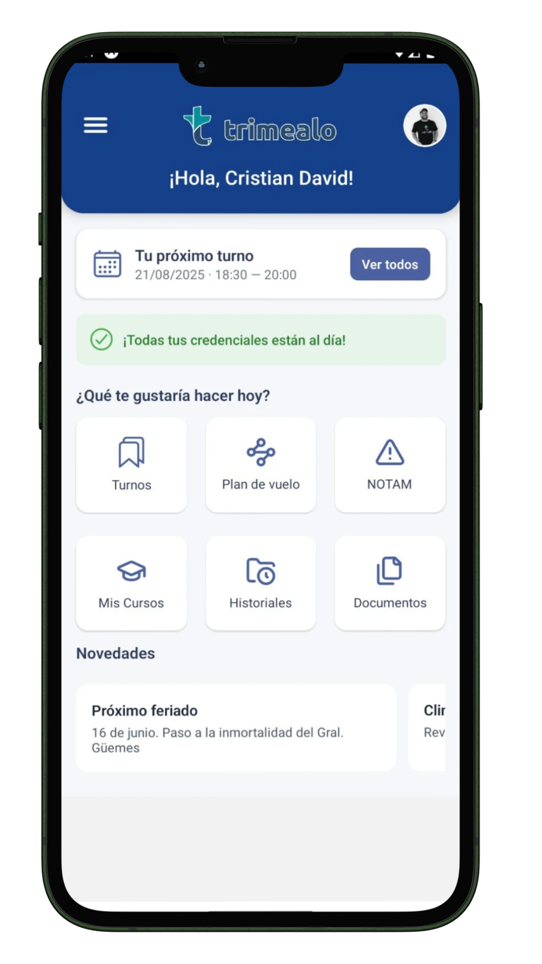 Aplicación móvil de Trimealo con reservas y notificaciones
